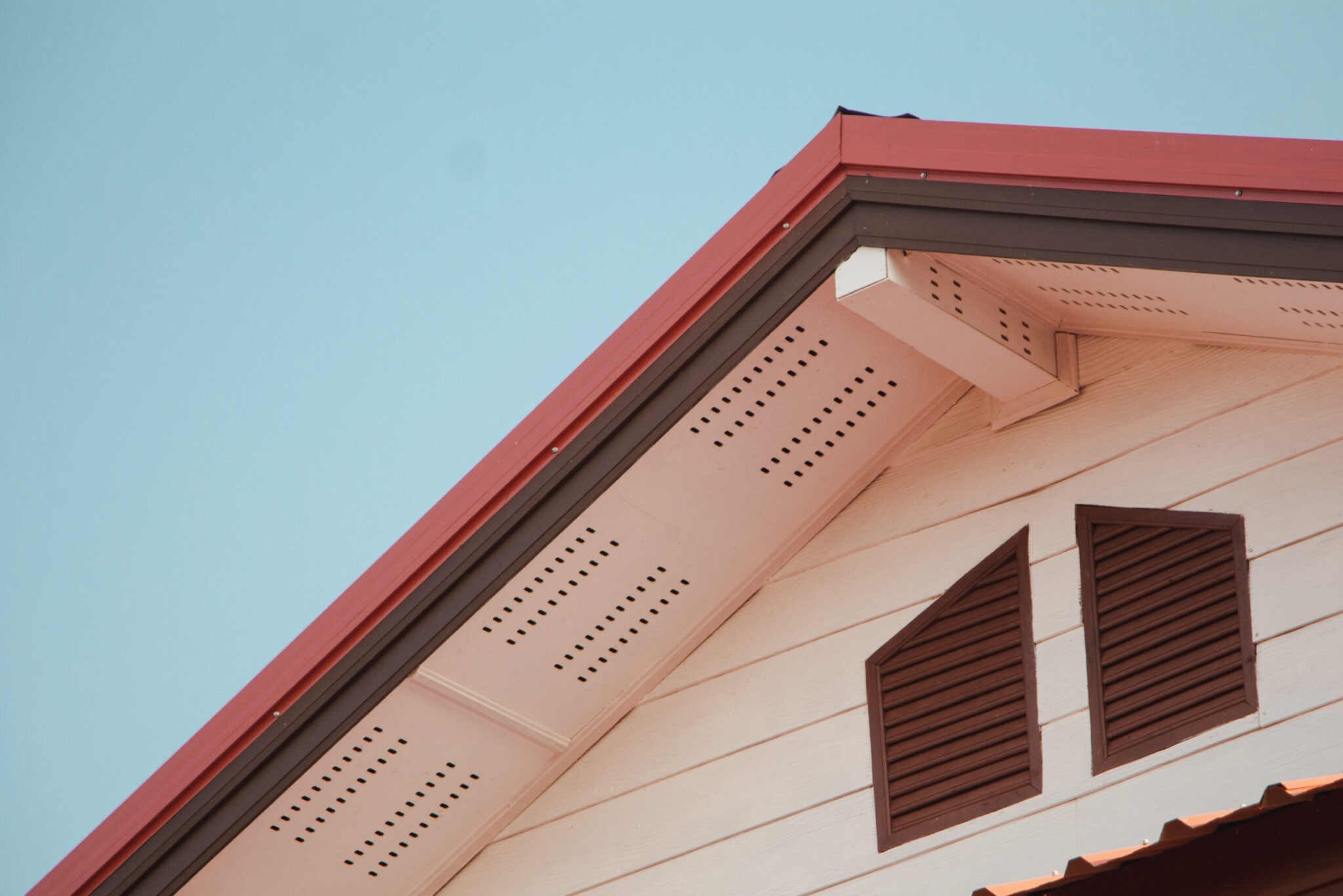 House roof and ceiling,with blue sky,   ventilation on a house.