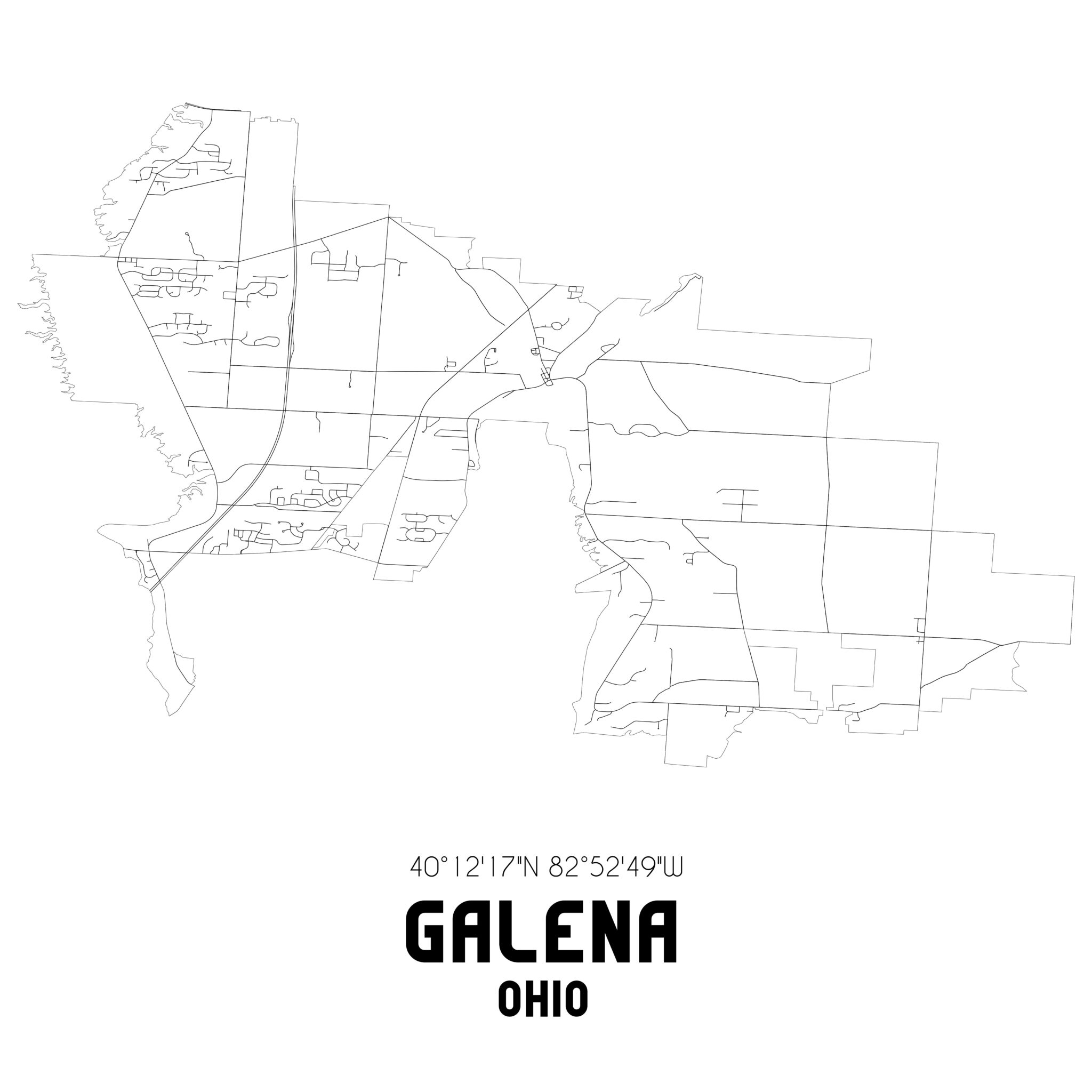 Galena Ohio. US street map with black and white lines. Galena Ohio. US street map with black and white lines.