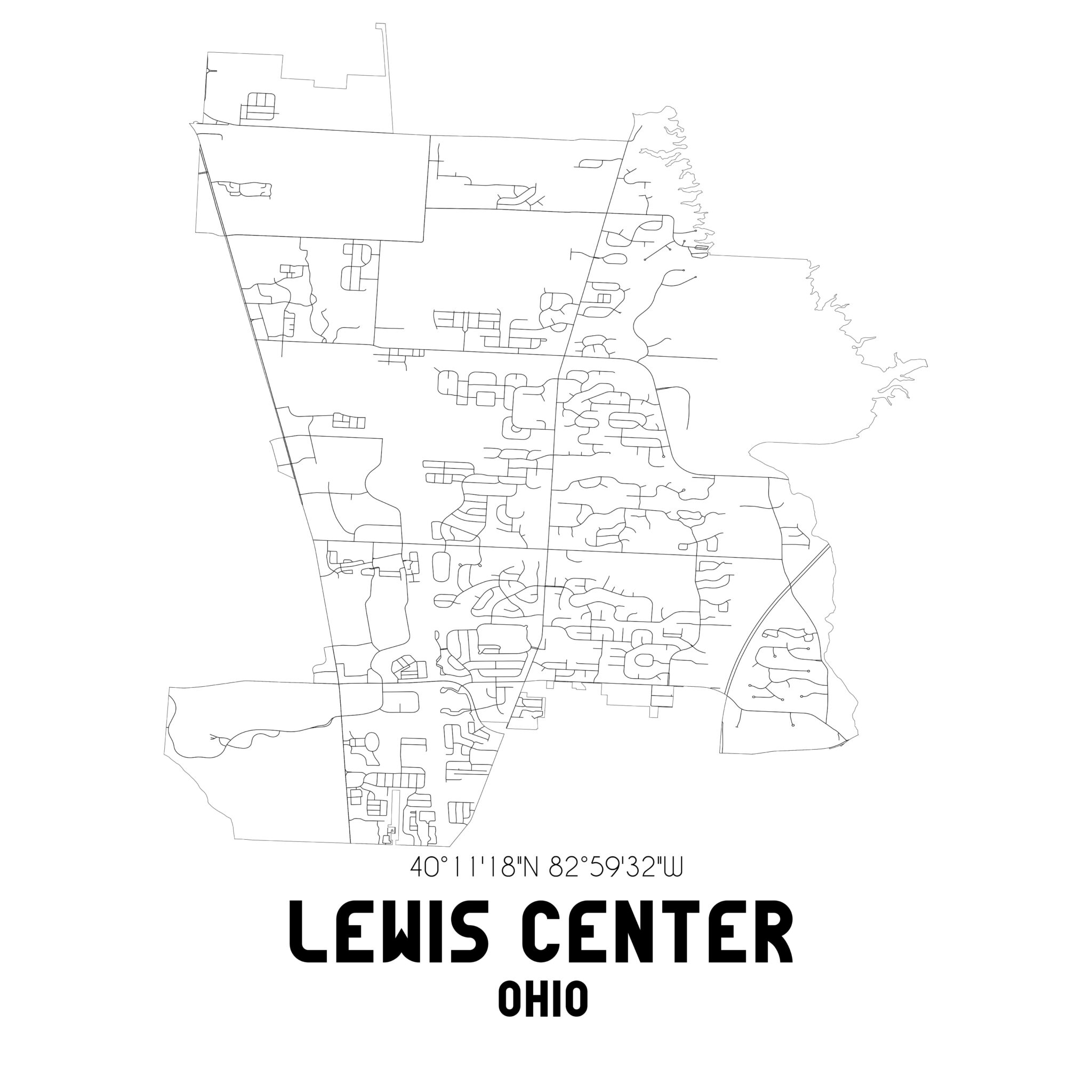 Lewis Center Ohio. US street map with black and white lines. Lewis Center Ohio. US street map with black and white lines.