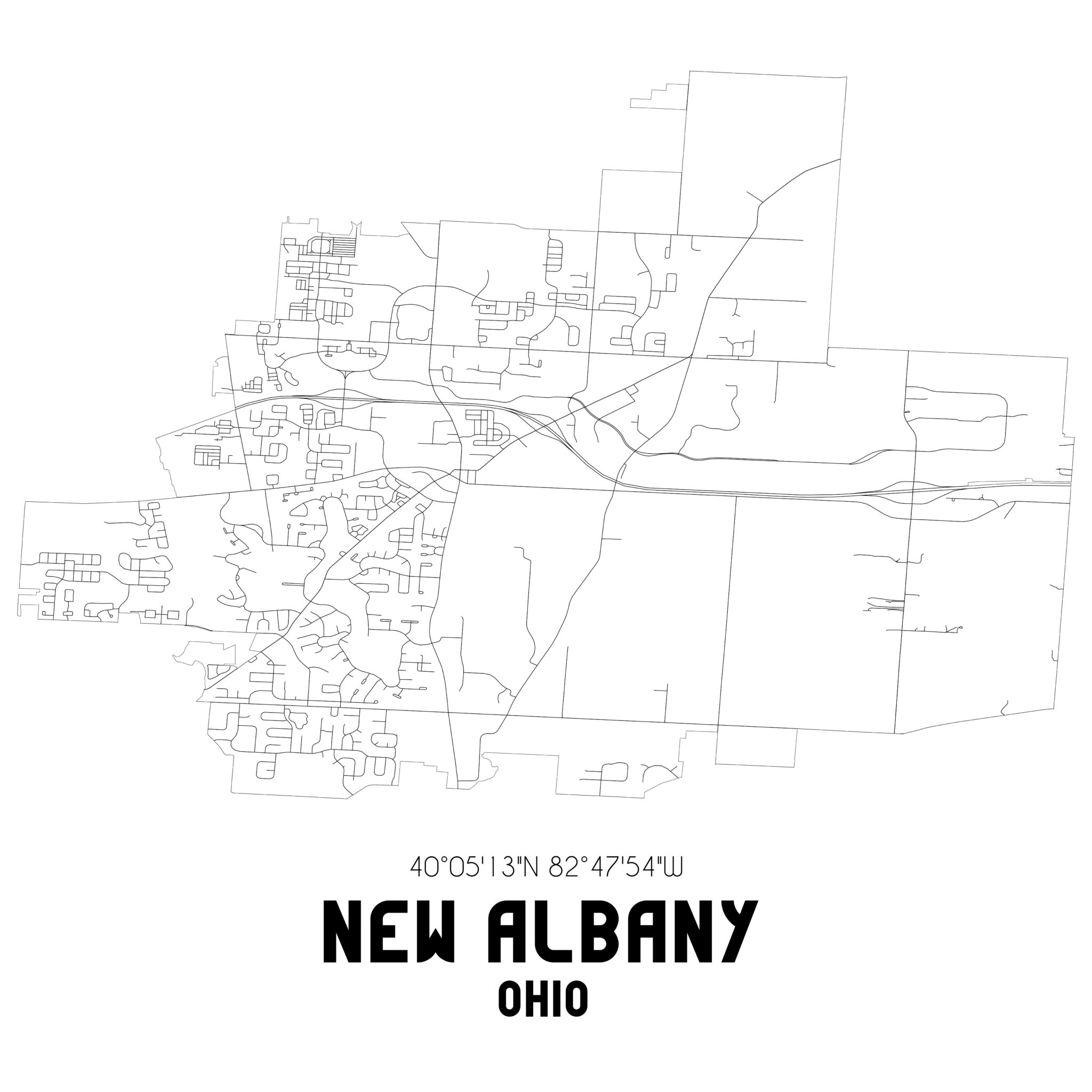New Albany Ohio. US street map with black and white lines. New Albany Ohio. US street map with black and white lines.