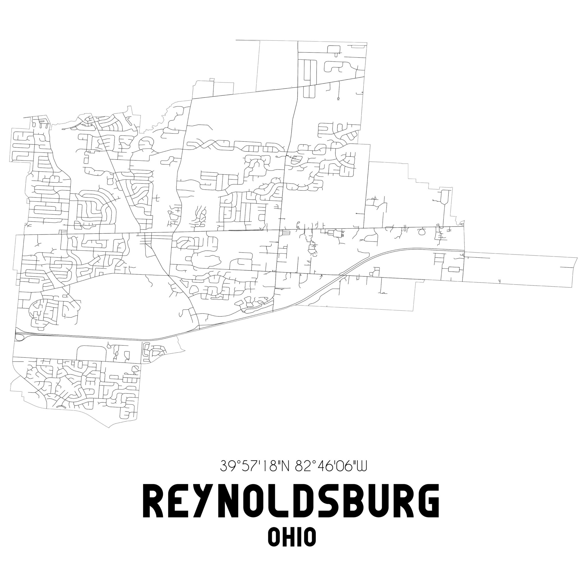 Reynoldsburg Ohio. US street map with black and white lines. Reynoldsburg Ohio. US street map with black and white lines.