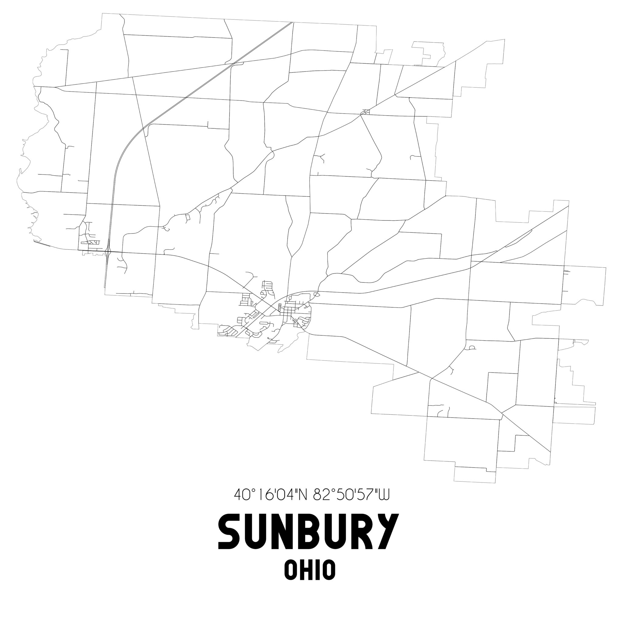 Sunbury Ohio. US street map with black and white lines. Sunbury Ohio. US street map with black and white lines.