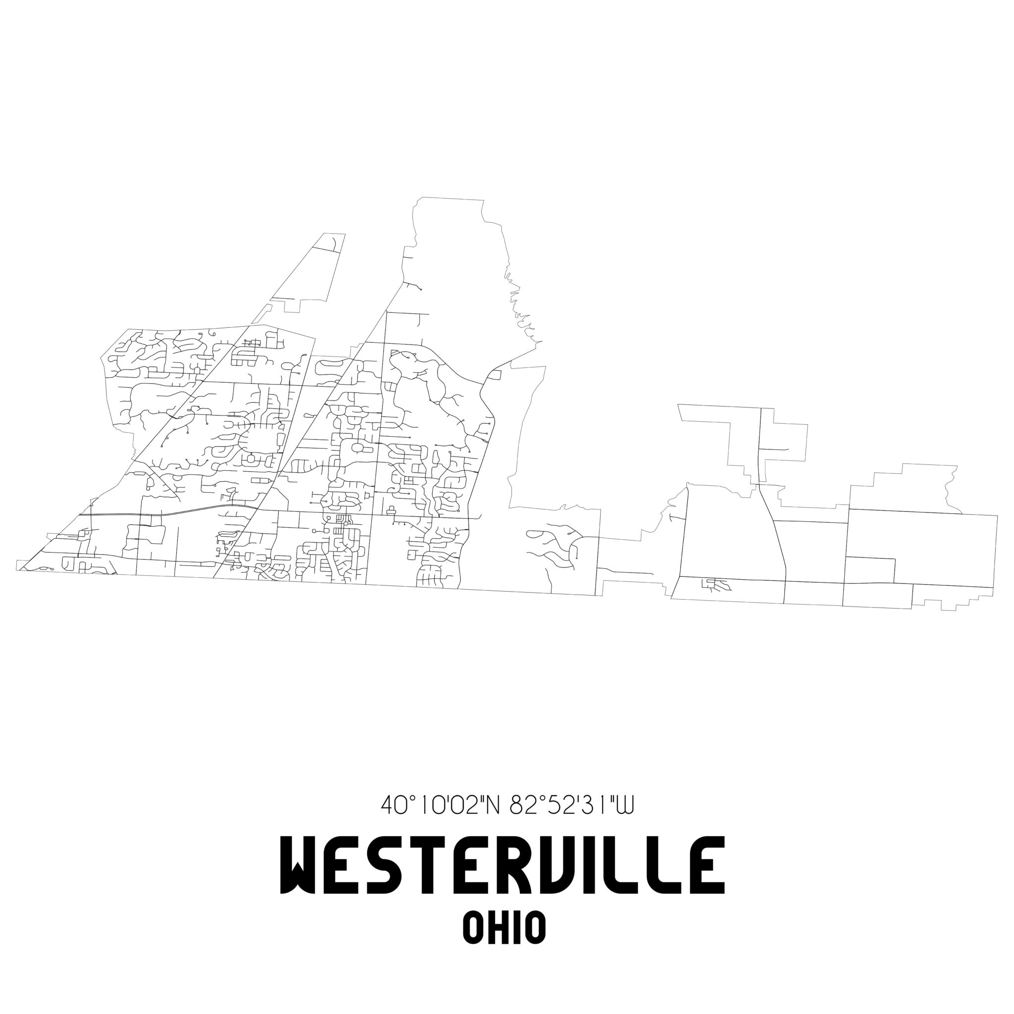 Westerville Ohio. US street map with black and white lines. Westerville Ohio. US street map with black and white lines.